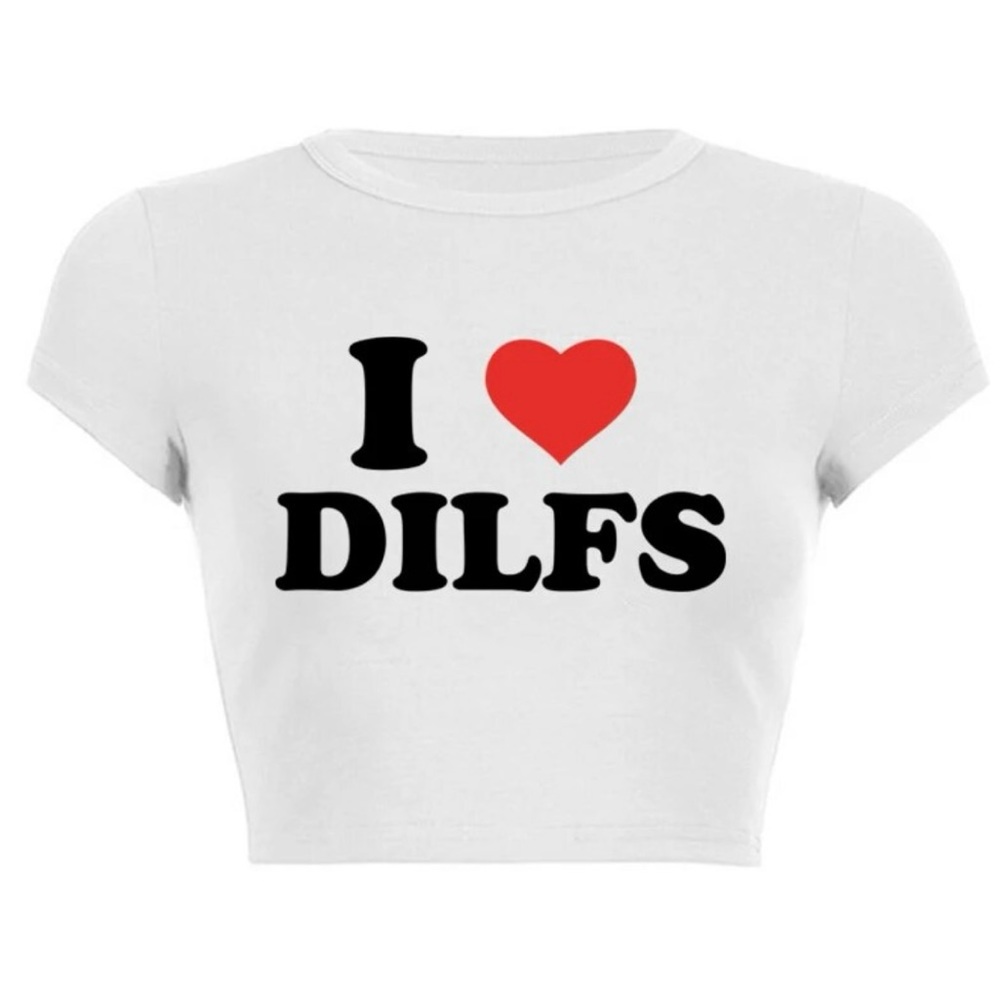 I Love ❤️ DILFS Sexy White Crop Top Size Large NWOT